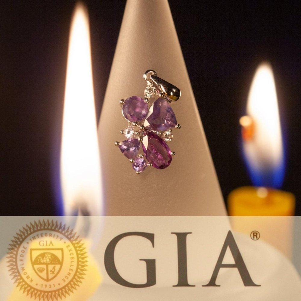 1.48ctw Natural Alexandrite Birthstone Diamond 18k White Gold Cluster Necklace